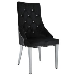 Krzesło Welurowe Glamour z Kryształkami Czarne LISA