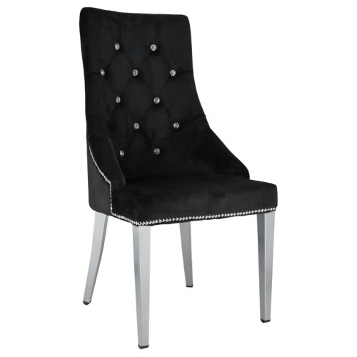 Krzesło Welurowe Glamour z Kryształkami Czarne LISA