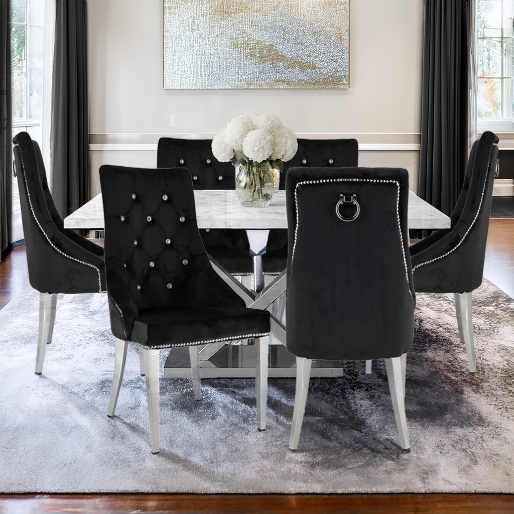 Krzesło Welurowe Glamour z Kryształkami Czarne LISA