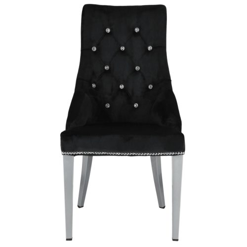 Krzesło Welurowe Glamour z Kryształkami Czarne LISA