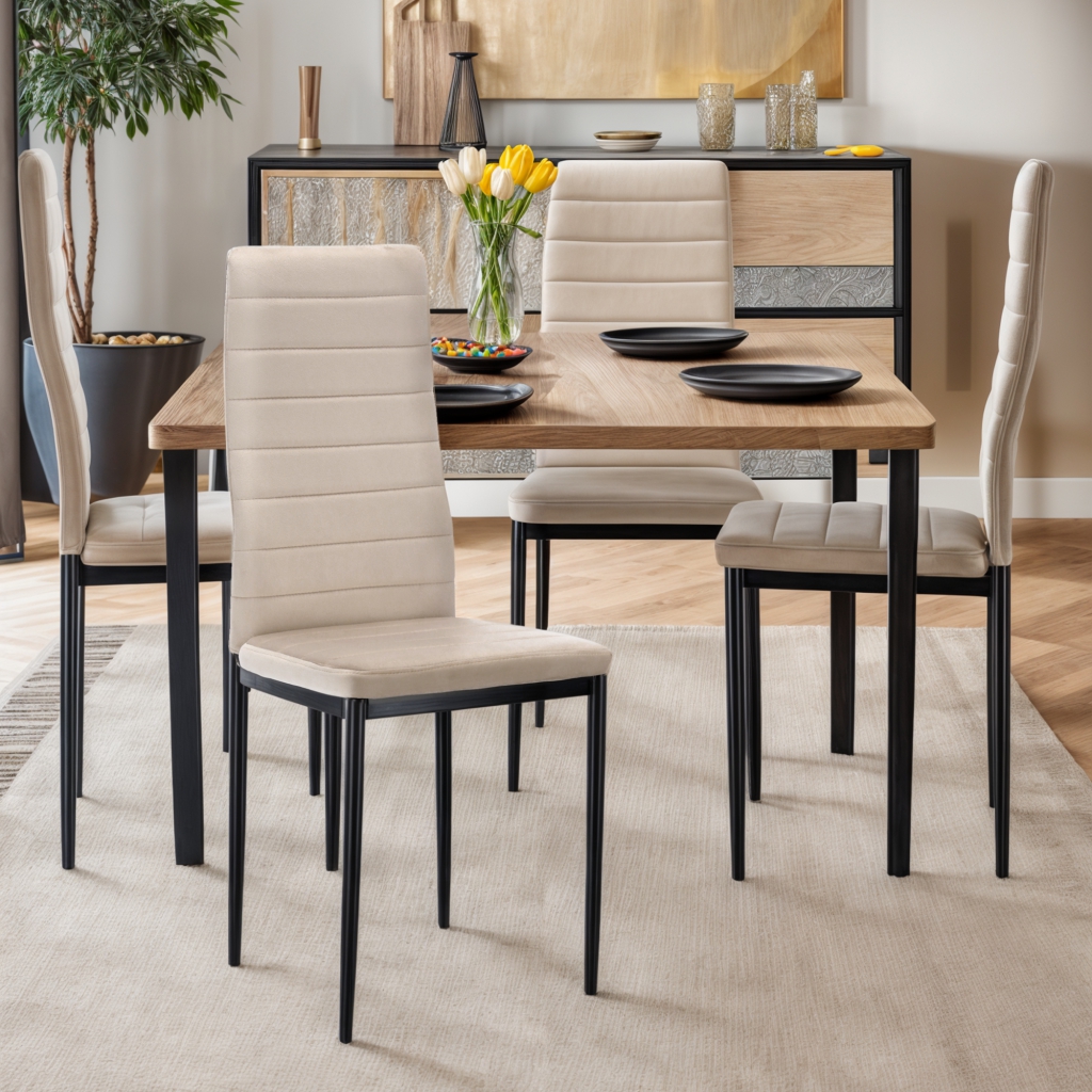 Krzesło Welurowe Zestaw 4 Sztuk Beżowe AXELL