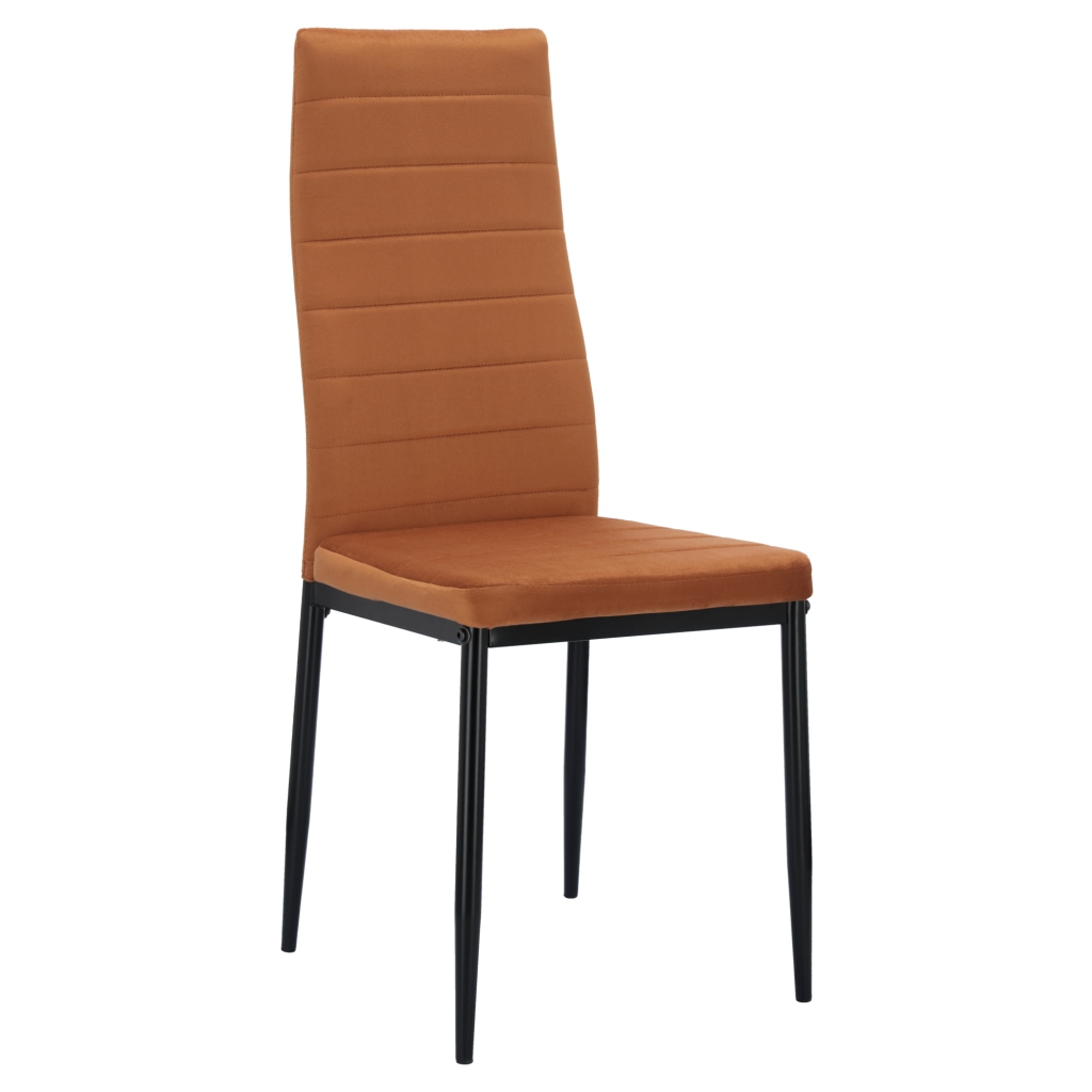 Krzesło do jadalni miedziane, tapicerowane welurem z wysokim oparciem.